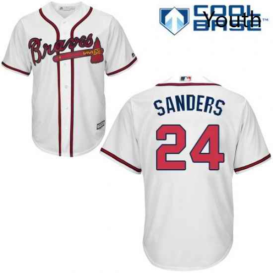 Youth Majestic Atlanta Braves 24 Deion Sanders Authentic White Home Cool Base MLB Jersey